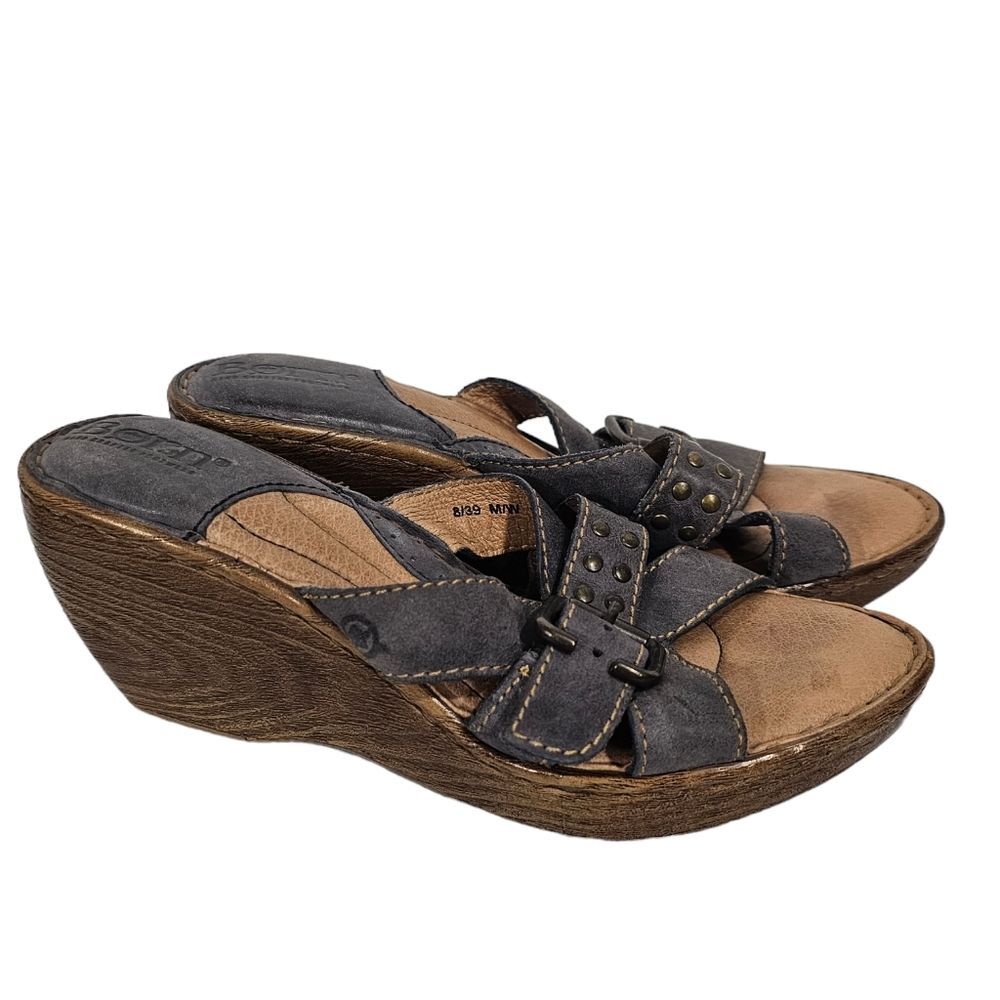 Born gray slip on wedge womens sandals sz 8
